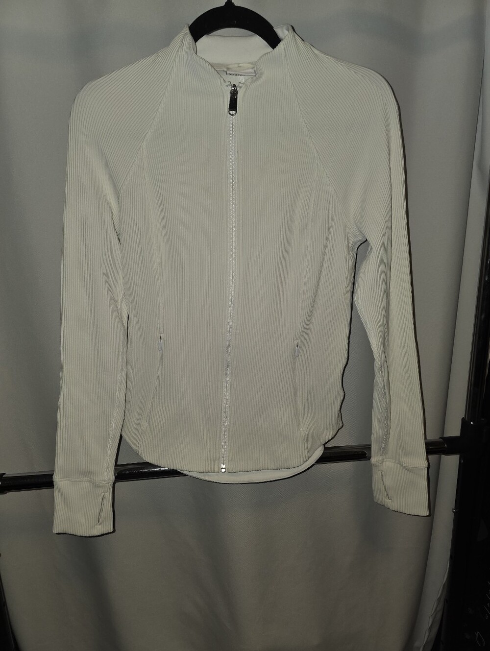 Athleta Light Cream Ribbed Full-Zip Salutation Jacket